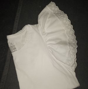 Ruffled Sleeved White T-Shirt Size L